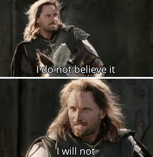 Because you believe. Not believe. Aragorn i do not believe it. Штаны Арагорна Мем.