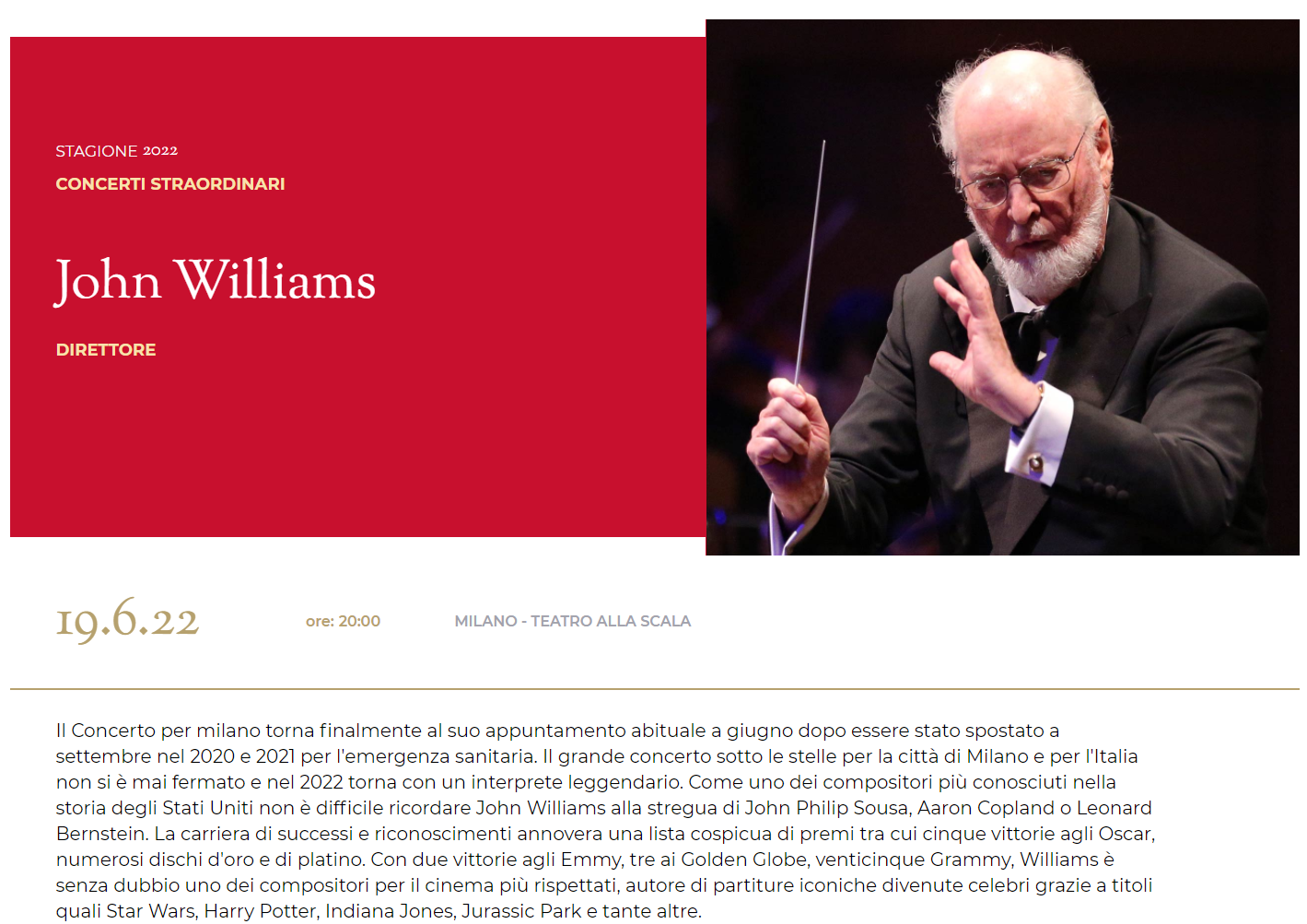 John Williams conducts Filarmonica della Scala, Milan, Italy, 12