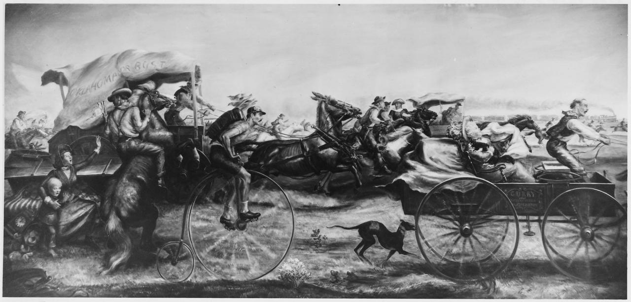 FWA-PBA-Paintings_and_Sculptures_for_Public_Buildings-painting_depicting_race_involving_people_in_wagons,_on..._-_NARA_-_197273.jpg